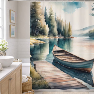 Aquarellmalerei von Boot und Dock Duschvorhang
