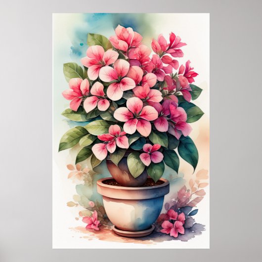 Aquarellmalerei von Bouganvillea in Pot Pink Poster (Vorne)