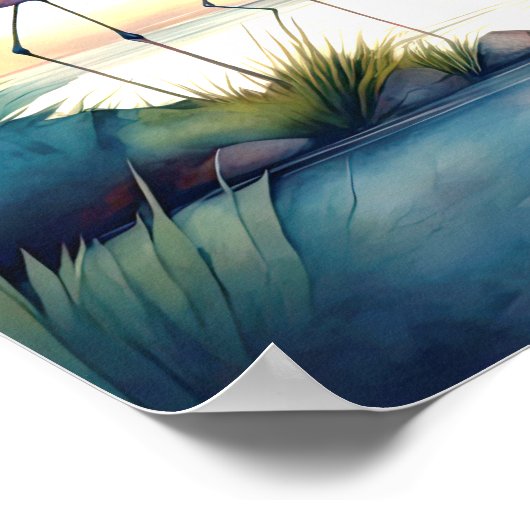 Aquarellmalerei von Flamingos 1:1 Poster (Ecke)