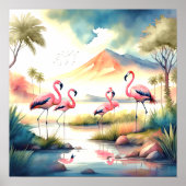 Aquarellmalerei von Flamingos 1:1 Poster (Vorne)