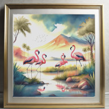 Aquarellmalerei von Flamingos 1:1