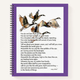 Aquarellmalerei von Gänsen + Mary Oliver Gedicht Notizblock