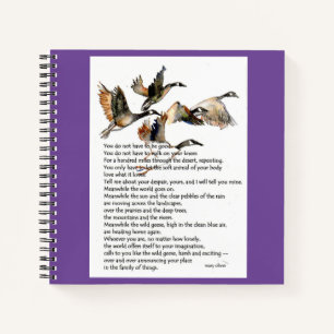Aquarellmalerei von Gänsen + Mary Oliver Gedicht Notizblock