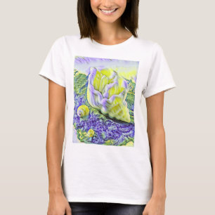 Aquarellmalerei von gelber violetter Muschel  T-Shirt