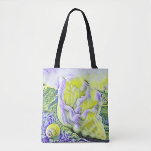 Aquarellmalerei von gelber violetter Muschel  Tasche