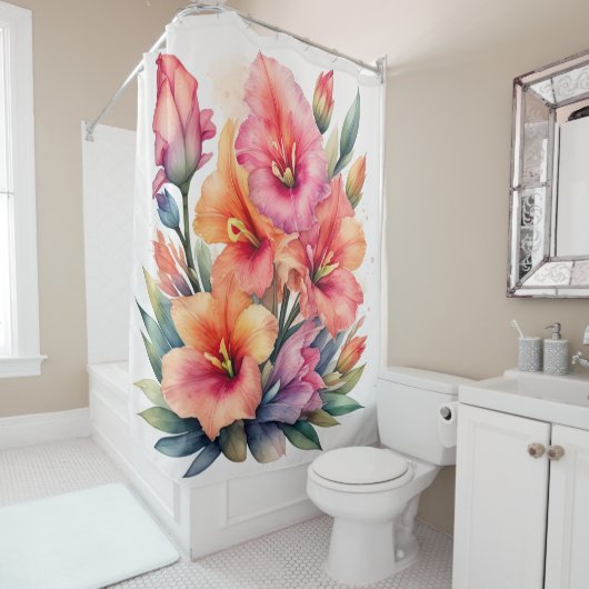 Aquarellmalerei von Gladiolas Duschvorhang (Beispiel)