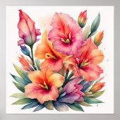 Aquarellmalerei von Gladiolas IX Poster (Vorne)