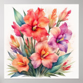 Aquarellmalerei von Gladiolas X Poster (Vorne)