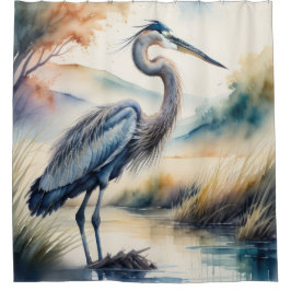 Aquarellmalerei von Great Blue Heron Duschvorhang