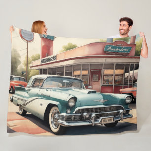 Aquarellmalerei von Oldtimer und Diner Fleecedecke