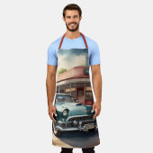 Aquarellmalerei von Oldtimer und Diner Schürze (Getragen)