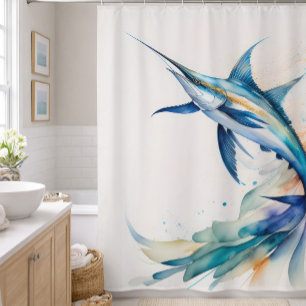 Aquarellmalerei von Schwertfisch Duschvorhang