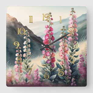 Aquarellmalerei von Snapdragons Wall Clock Quadratische Wanduhr