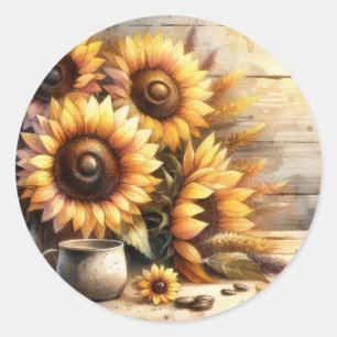 Aquarellmalerei von Sonnenblumen Runder Aufkleber