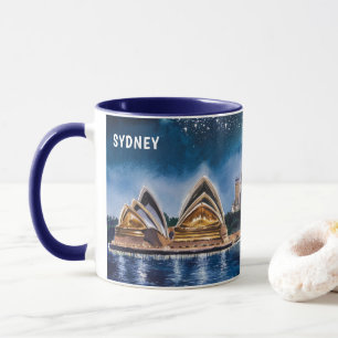 Aquarellmalerei von Sydney bei Nachtansichten #2 Tasse