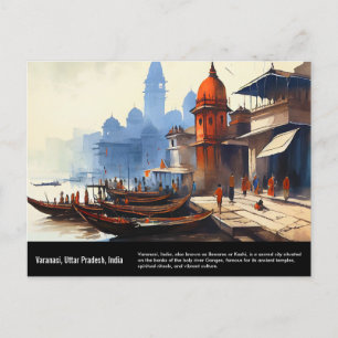 Aquarellmalerei von Varanasi Reise durch Indien Postkarte