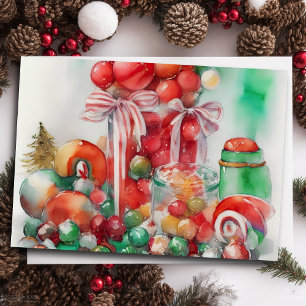Aquarellmalerei von Weihnachtsbonbons Feiertagskarte