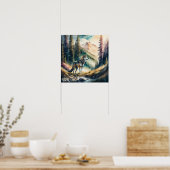 Aquarellmalerei von Wolf im Wald 1:1 Poster (Küche)