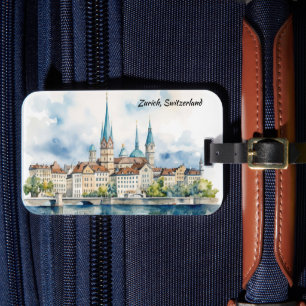 Aquarellmalerei von Zürich Schweiz Gepäckanhänger