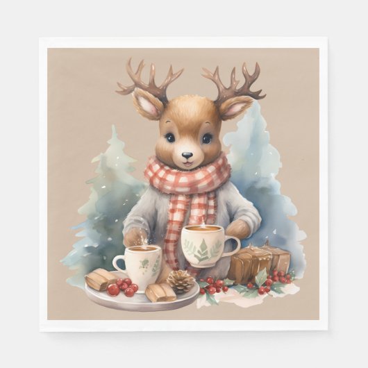 Aquarellmalerei Weihnachten rustikale Servietten (Vorderseite)