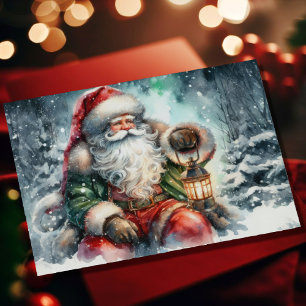 Aquarellmalerei Weihnachtsmann im schneebedeckten  Feiertagskarte