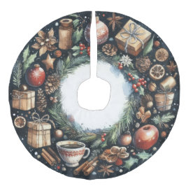 Aquarellmalerei Weihnachtsmotive Blau Leinenimitat Weihnachtsbaumdecke