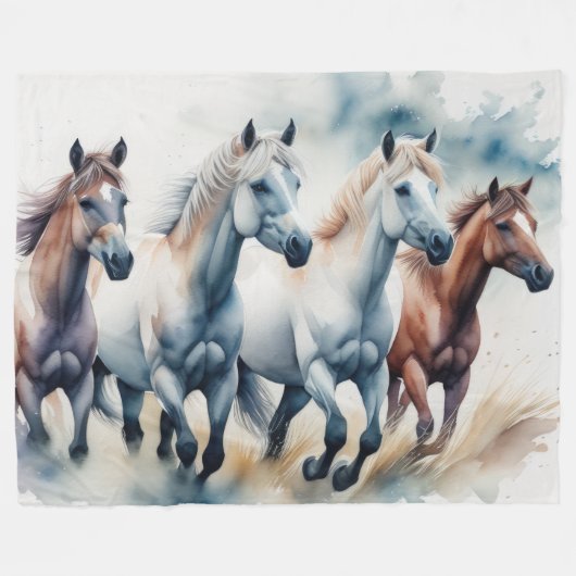 Aquarellmalerei Wilde Pferde Fleecedecke (Vorderseite (Horizontal))