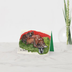 Aquarellmalerei Xmas Boxer, whimsissige Nachricht Karte