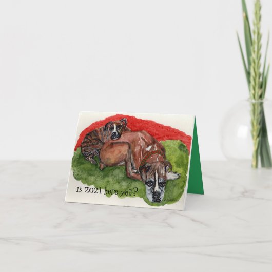 Aquarellmalerei Xmas Boxer, whimsissige Nachricht Karte (Vorderseite)