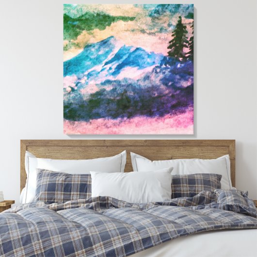 Aquarellmalerei Zauberwald Landschaftsbild Leinwanddruck (Insitu (Schlafzimmer))
