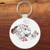 Aquarellmalerin Karate-Frau springende Schlüsselanhänger (Vorderseite)