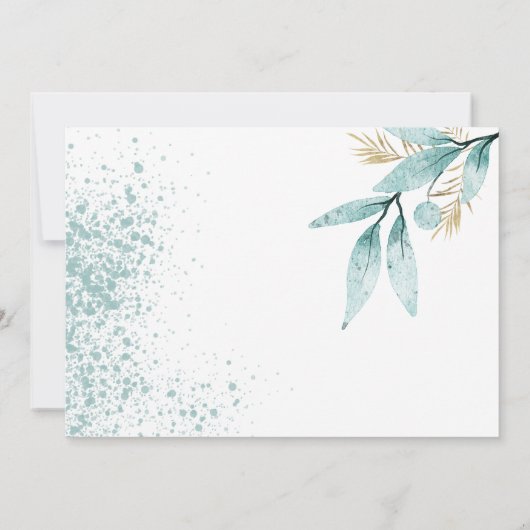 Aquarellmalz grünes goldenes Blattwerk Danke Einladung (Rückseite)