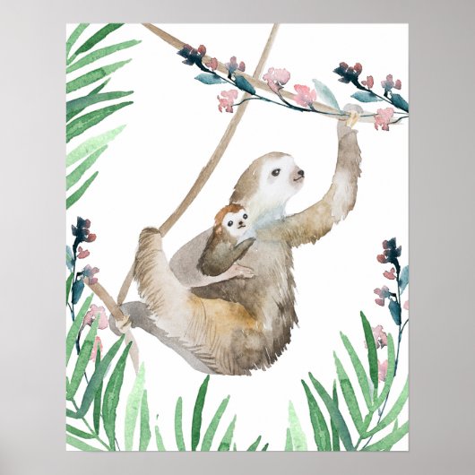 Aquarellmama und Baby Sloth Poster (Vorne)