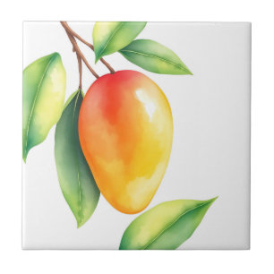 Aquarellmango im weißen Hintergrund Fliese
