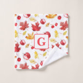Aquarellmapfel Blätter Kirschen Äpfel Monogramm Badhandtuch Set (Waschlappen)