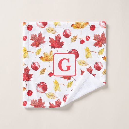 Aquarellmapfel Blätter Kirschen Äpfel Monogramm Badhandtuch Set (Waschlappen)