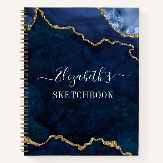 Aquarellmarble Gold Blue Geode Sketchbook Notizblock (Vorderseite)