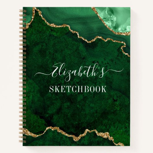 Aquarellmarbor Gold Green Geode Sketchbook Notizblock (Vorderseite)