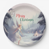 Aquarellmärchen Snowflake Merry Xmas Baum Party Pappteller (Vorderseite)