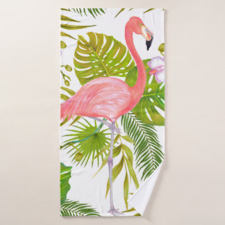Aquarellmarker-Abbildung des rosa Flamingo bi Badehandtuch