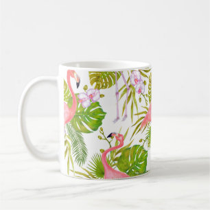 Aquarellmarker-Abbildung des rosa Flamingo bi Kaffeetasse