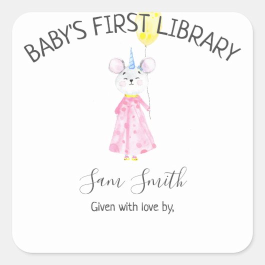 Aquarellmaus - Buchzeichen Quadratischer Aufkleber (Vorderseite)