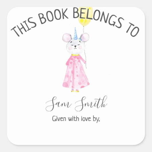 Aquarellmaus - Buchzeichen Quadratischer Aufkleber (Vorderseite)