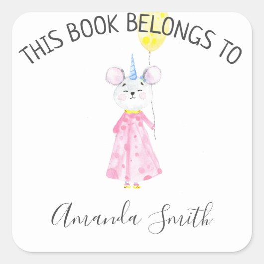 Aquarellmaus - Buchzeichen Quadratischer Aufkleber (Vorderseite)