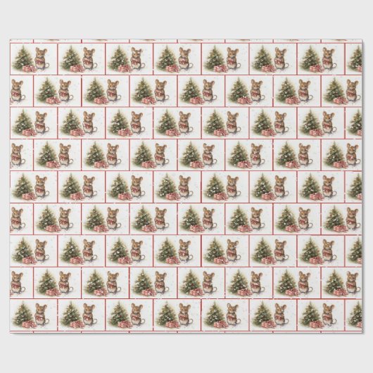 Aquarellmäuse in Schneeflocken Geschenkpapier (Flach)