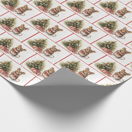 Aquarellmäuse in Schneeflocken Geschenkpapier (Ecke)