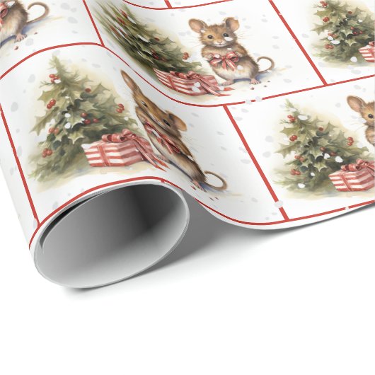 Aquarellmäuse in Schneeflocken Geschenkpapier (Rolleneckpunkt)