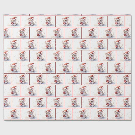 Aquarellmäuse in Schneeflocken Geschenkpapier (Flach)