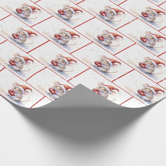 Aquarellmäuse in Schneeflocken Geschenkpapier (Ecke)