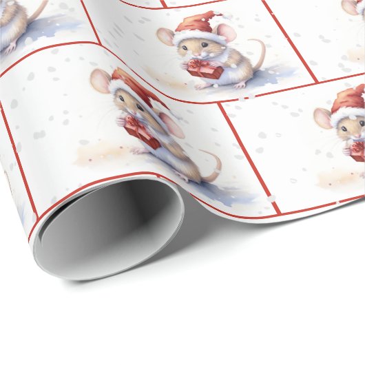 Aquarellmäuse in Schneeflocken Geschenkpapier (Rolleneckpunkt)